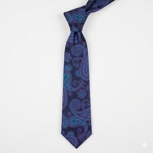 Hi-Tie Purple Teal Paisley Men's Tie Hand Tailor 100% Seta Soie Seide Silk